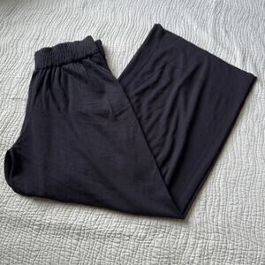 MNG Wide Leg Knit Pants Black Stretch High Waisted Pockets Comfy Fall NWT